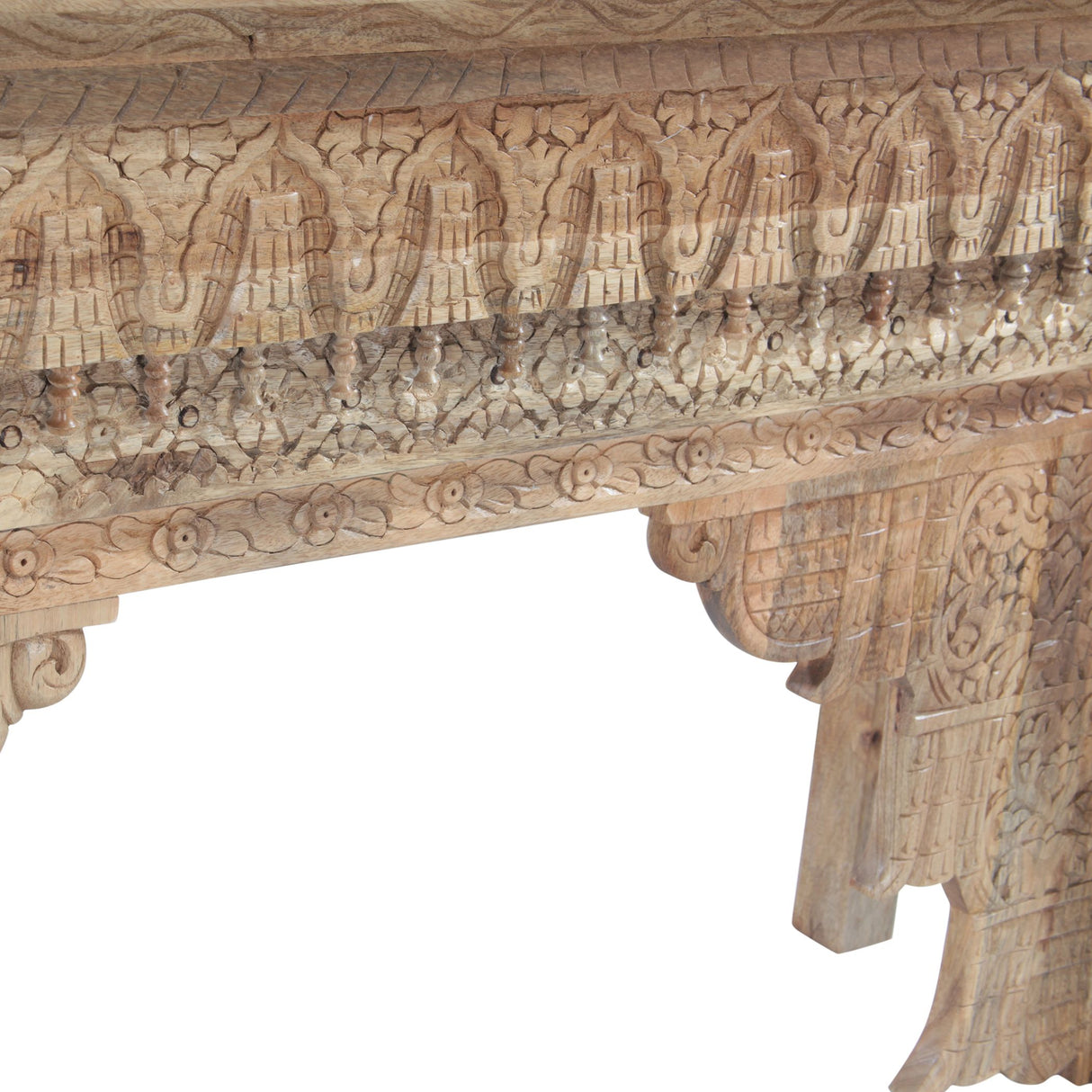 Tribal 59" Natural Carved Wood Console Table