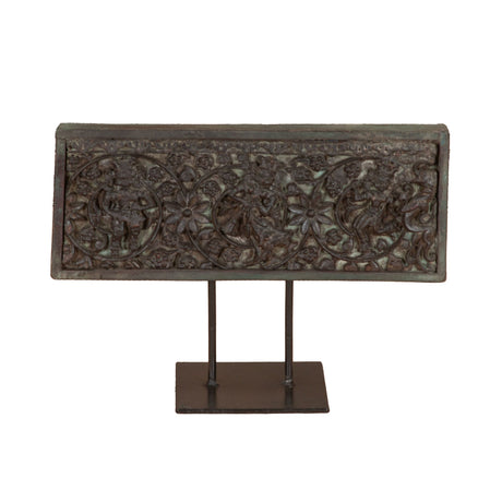 15" Carved Wooden Panel on Iron Stand from Home Trends & Design - Luna Furniture
