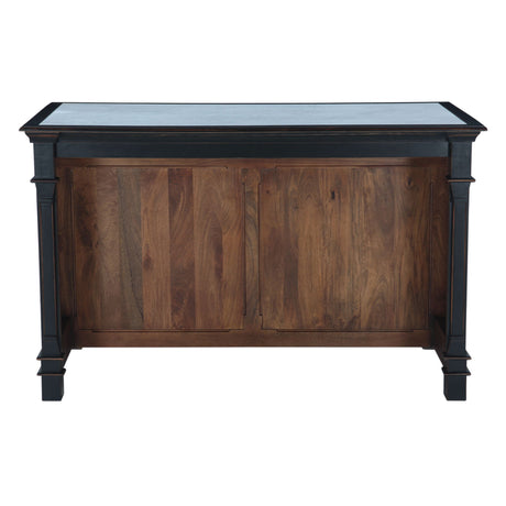 Turin 58" Kitchen Island in Distressed Black with White Marble Top from Home Trends & Design - Luna Furniture