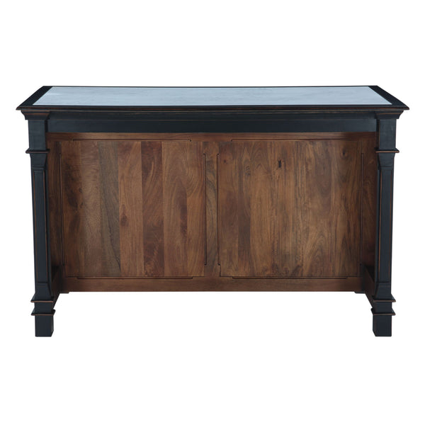 Turin 58" Kitchen Island in Distressed Black with White Marble Top