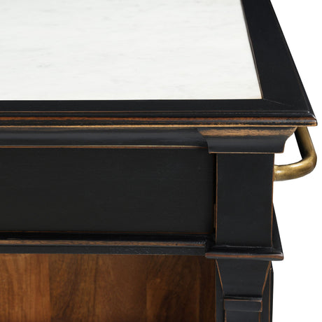 Turin 58" Kitchen Island in Distressed Black with White Marble Top from Home Trends & Design - Luna Furniture