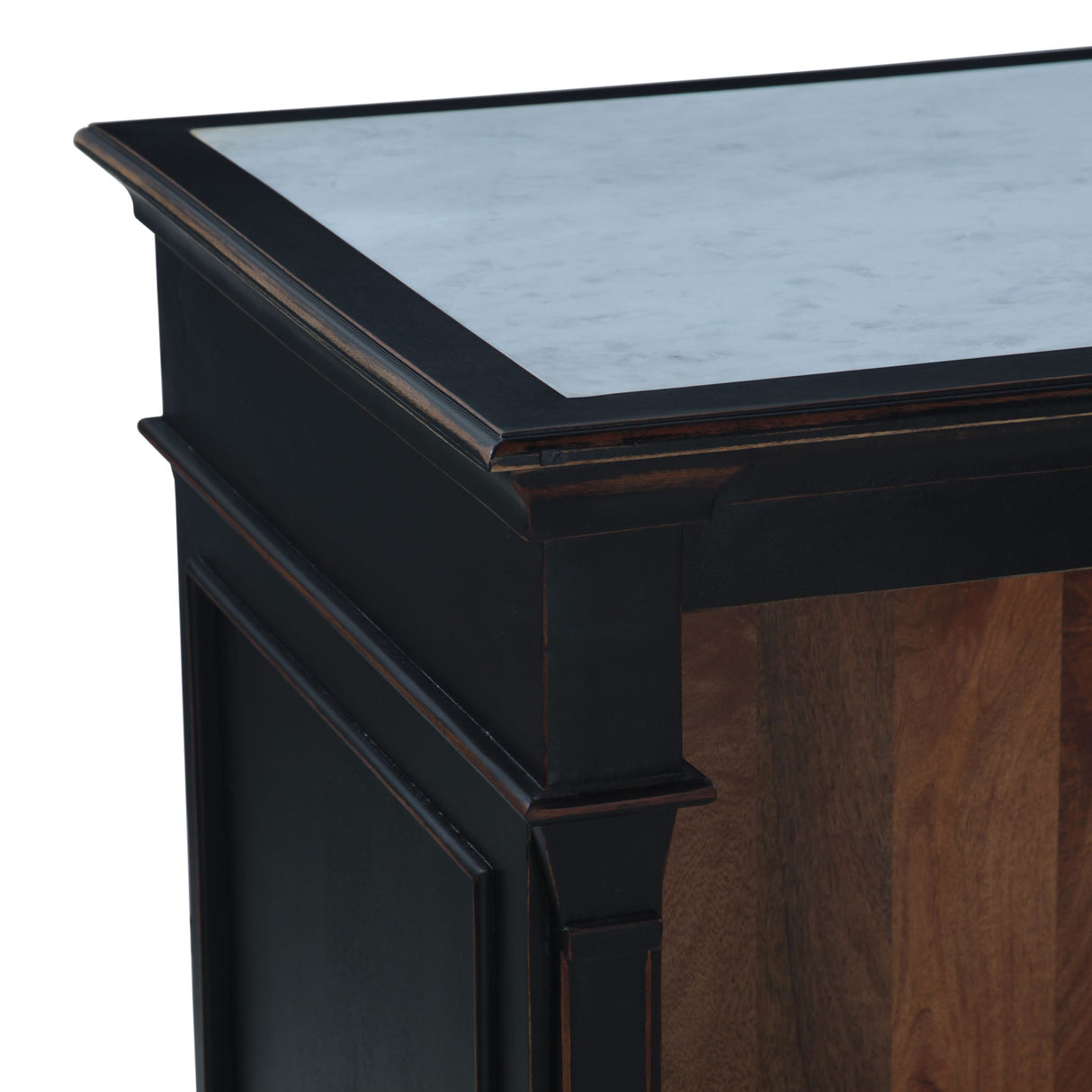 Turin 58" Kitchen Island in Distressed Black with White Marble Top from Home Trends & Design - Luna Furniture