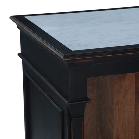 Turin 58" Kitchen Island in Distressed Black with White Marble Top from Home Trends & Design - Luna Furniture