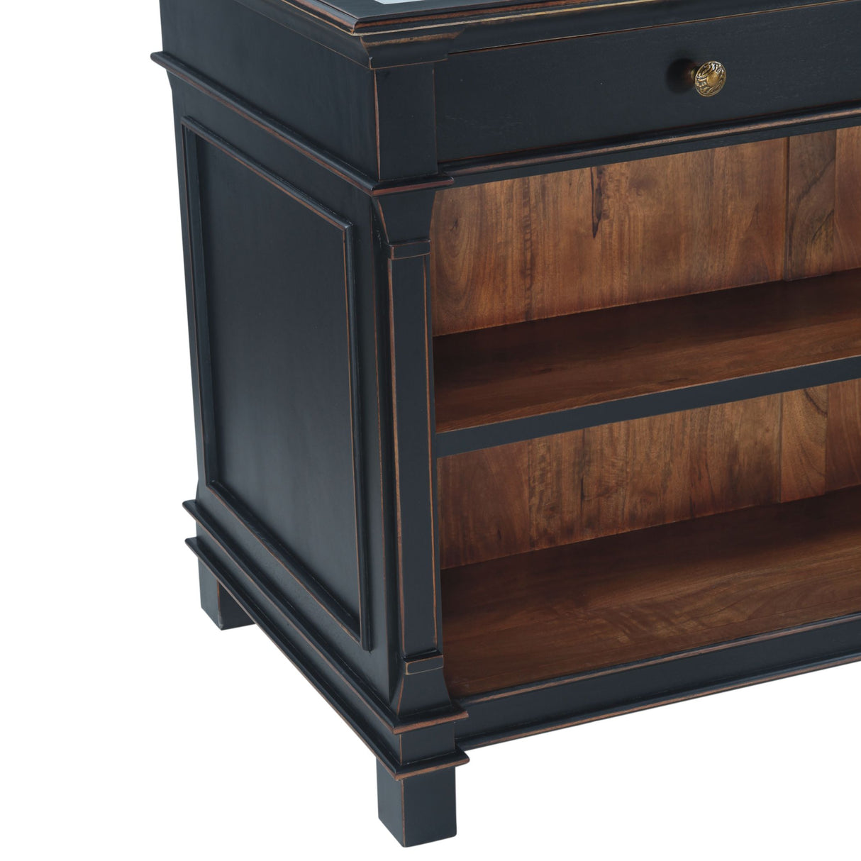 Turin 58" Kitchen Island in Distressed Black with White Marble Top from Home Trends & Design - Luna Furniture