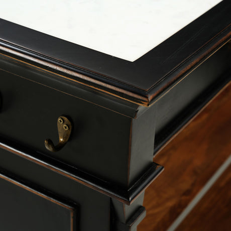 Turin 58" Kitchen Island in Distressed Black with White Marble Top from Home Trends & Design - Luna Furniture
