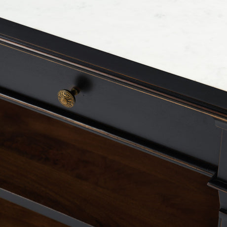 Turin 58" Kitchen Island in Distressed Black with White Marble Top from Home Trends & Design - Luna Furniture