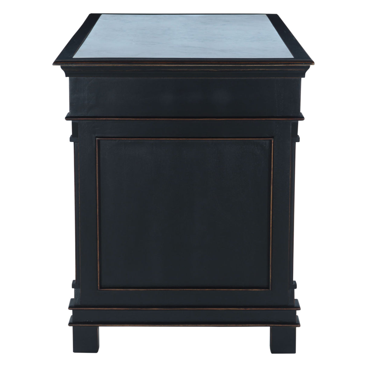 Turin 58" Kitchen Island in Distressed Black with White Marble Top from Home Trends & Design - Luna Furniture
