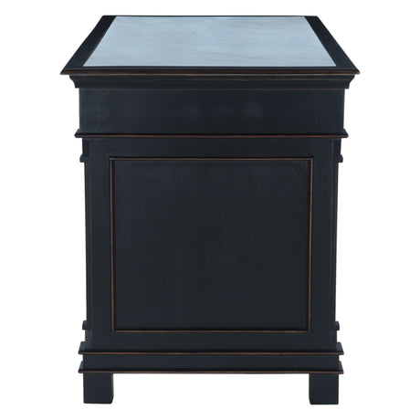 Turin 58" Kitchen Island in Distressed Black with White Marble Top from Home Trends & Design - Luna Furniture