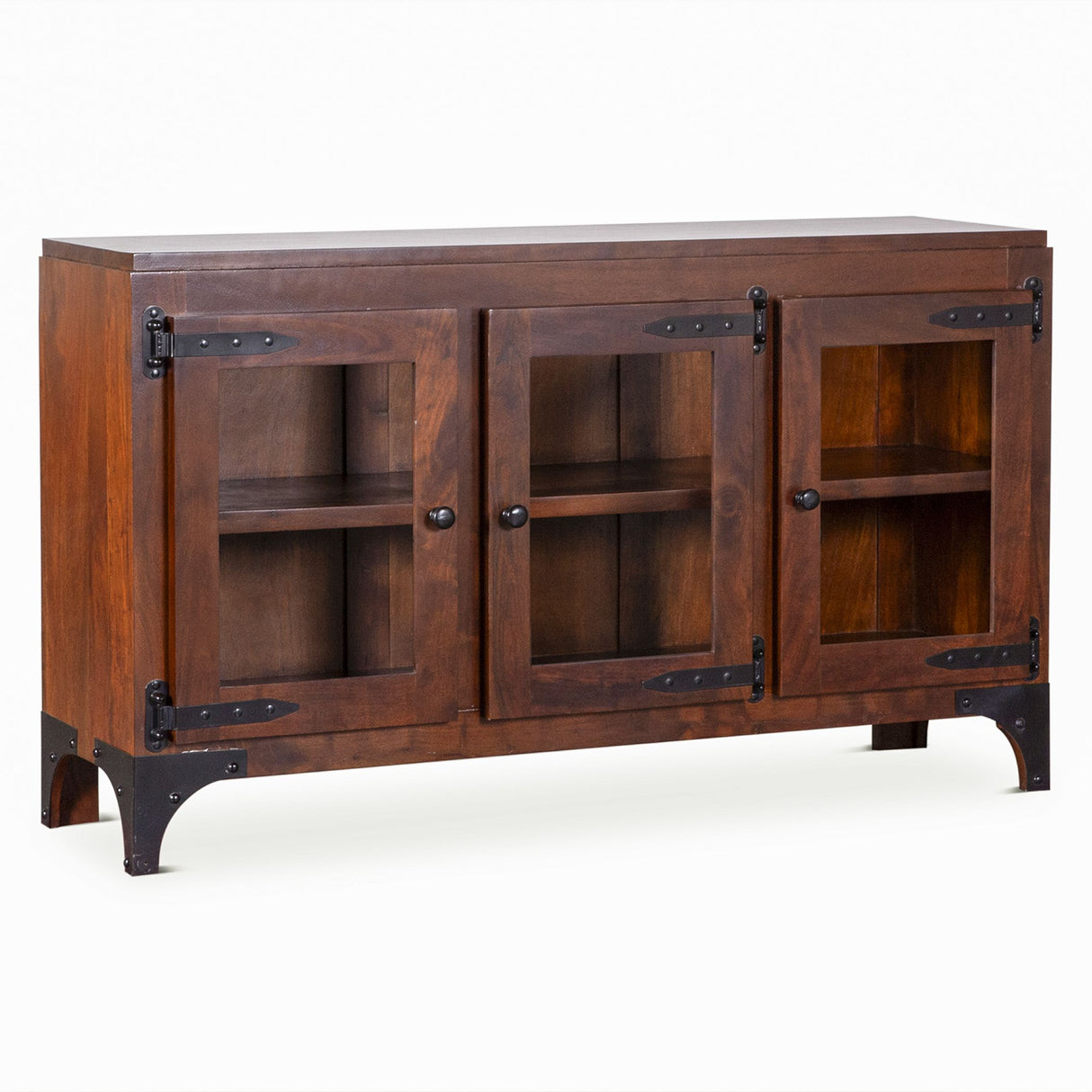 Vintage Industrial 58" Glass Cabinet in Dark Walnut from Home Trends & Design - Luna Furniture