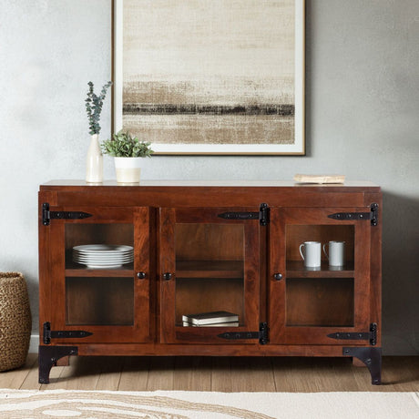 Vintage Industrial 58" Glass Cabinet in Dark Walnut from Home Trends & Design - Luna Furniture