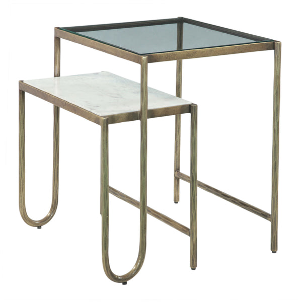 Venice 22" Nesting Side Table with Glass and Marble Top
