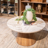 Vista 36" Coffee Table with White Travertine and Light Base from Home Trends & Design - Luna Furniture