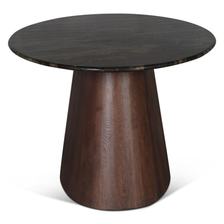 Vista 90" Oval Dining Table in Lava Marble with Dark Mango Base from Home Trends & Design - Luna Furniture