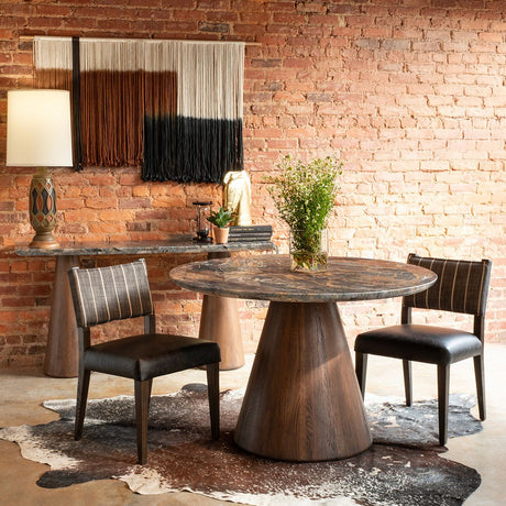 Vista 48" Round Dining Table with Lava Marble and Dark Oak Base from Home Trends & Design - Luna Furniture