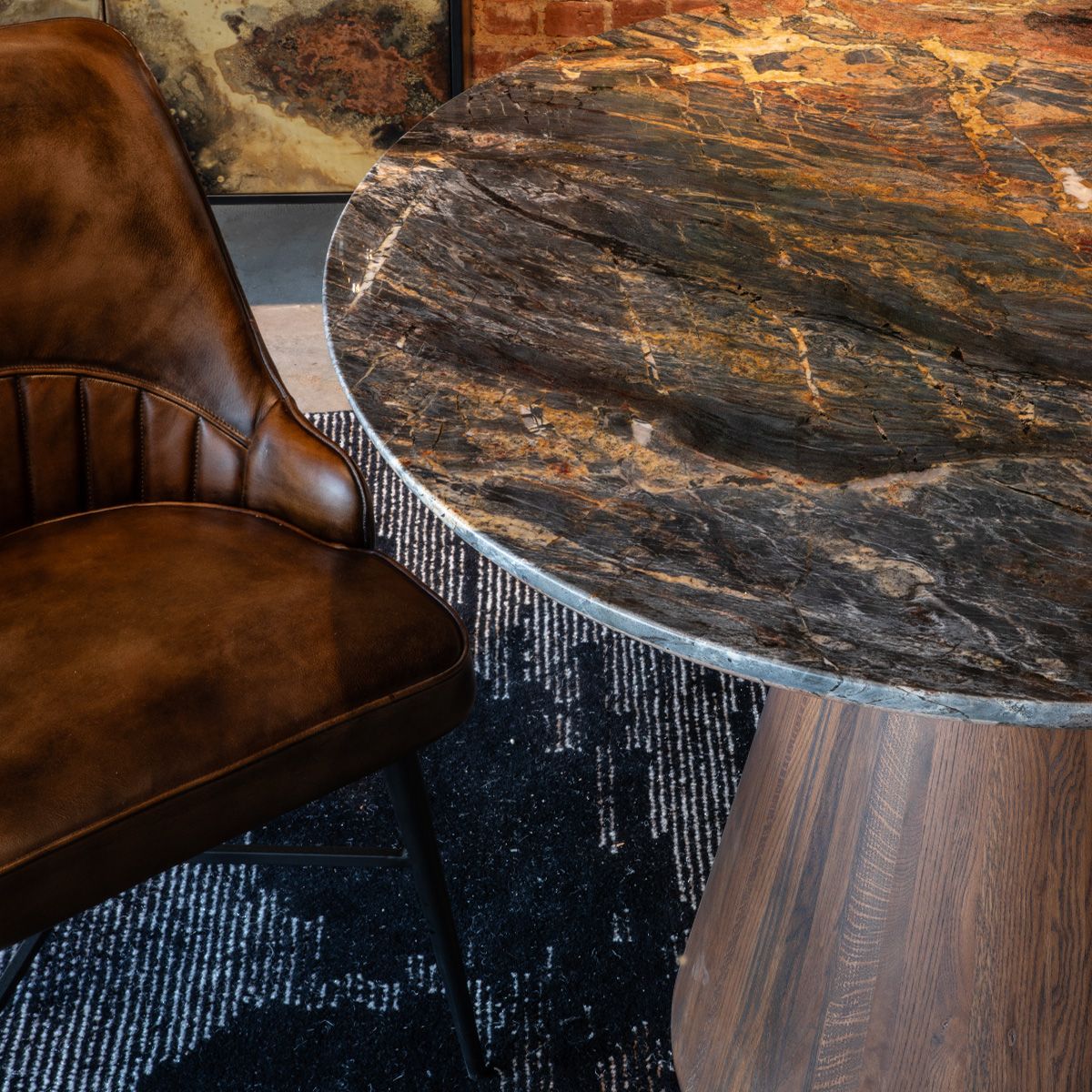 Vista 48" Round Dining Table with Lava Marble and Dark Oak Base from Home Trends & Design - Luna Furniture