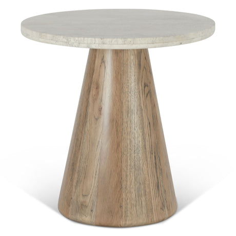 Vista 22" Side Table with White Travertine and Light Base from Home Trends & Design - Luna Furniture