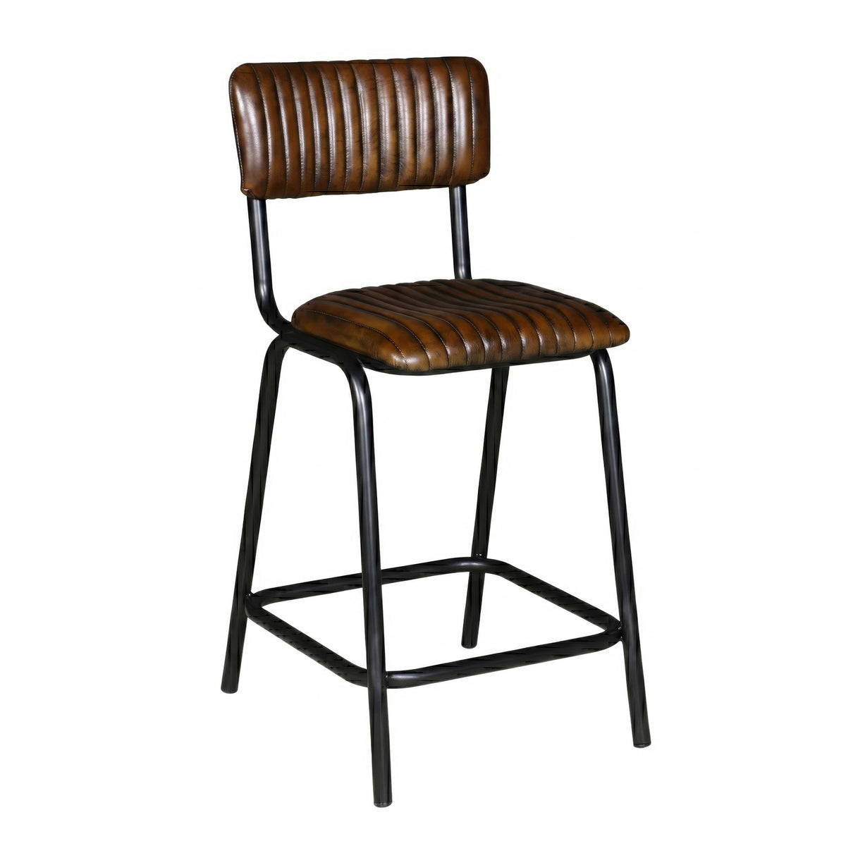 Wellington Bob 17" Ribbed Leather Counter Chair in Chestnut Leather with Black Legs from Home Trends & Design - Luna Furniture