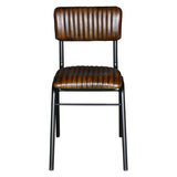 Wellington Bob 17" Ribbed Leather Dining Chair in Chocolate Leather with Black Legs, Set of 2 from Home Trends & Design - Luna Furniture