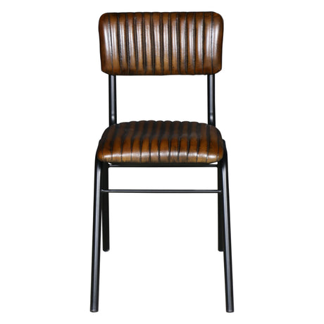 Wellington Bob 17" Ribbed Leather Dining Chair in Chocolate Leather with Black Legs, Set of 2 from Home Trends & Design - Luna Furniture