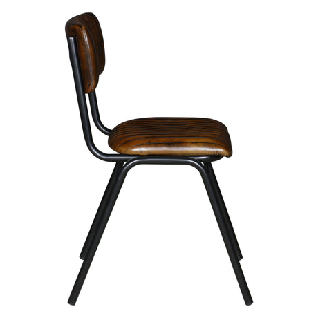 Wellington Bob 17" Ribbed Leather Dining Chair in Chocolate Leather with Black Legs, Set of 2 from Home Trends & Design - Luna Furniture