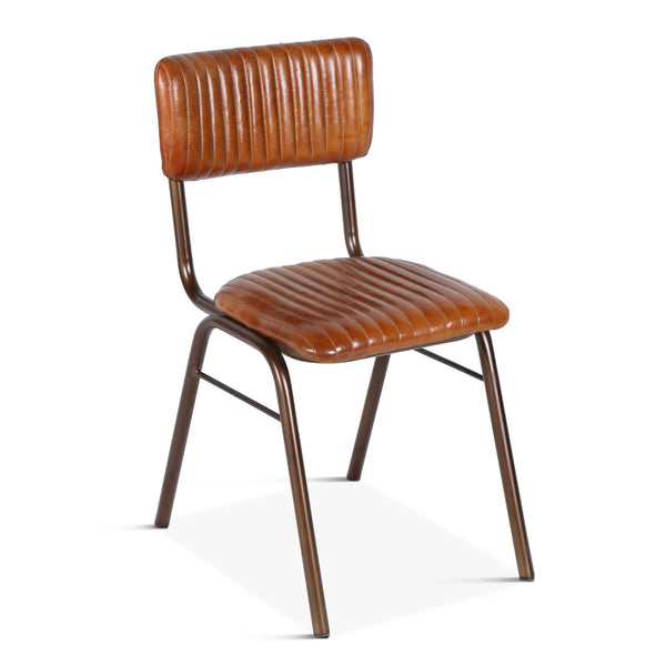 Wellington Bob 17" Ribbed Leather Dining Chair in Antique Saddle, Set of 2