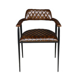 Wellington 23" Dining Armchair in Chocolate Leather and Black Iron