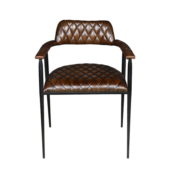 Wellington 23" Dining Armchair in Chocolate Leather and Black Iron