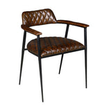 Wellington 23" Dining Armchair in Chocolate Leather and Black Iron