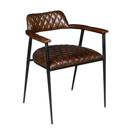 Wellington 23" Dining Armchair in Chocolate Leather and Black Iron from Home Trends & Design - Luna Furniture