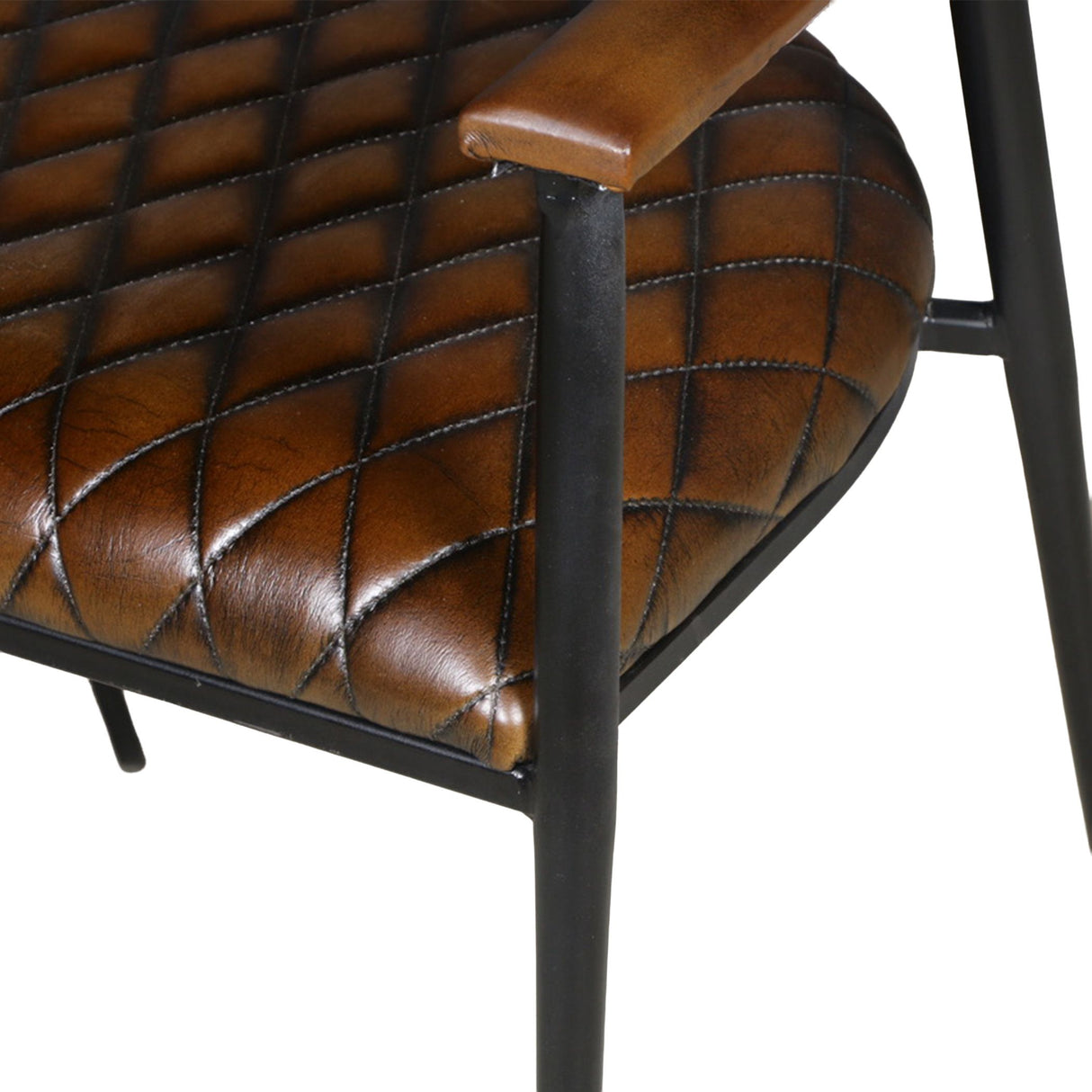 Wellington 23" Dining Armchair in Chocolate Leather and Black Iron
