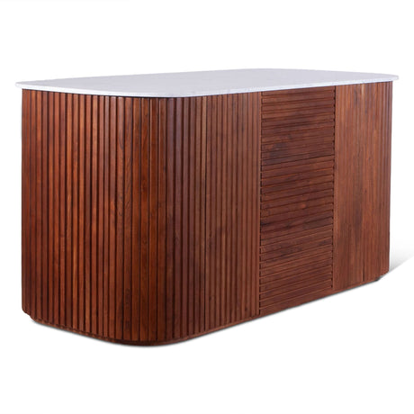 Wales 68" Kitchen Island in Walnut Brown with White Marble Top from Home Trends & Design - Luna Furniture