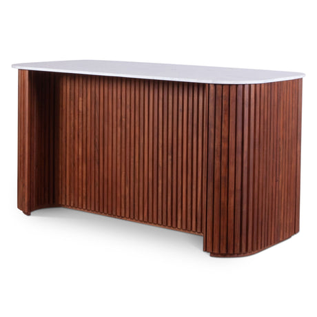 Wales 68" Kitchen Island in Walnut Brown with White Marble Top from Home Trends & Design - Luna Furniture
