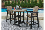 Fairen Trail Black/Driftwood Outdoor Counter Height Dining Table with 2 Barstools from Ashley Furniture - Luna Furniture