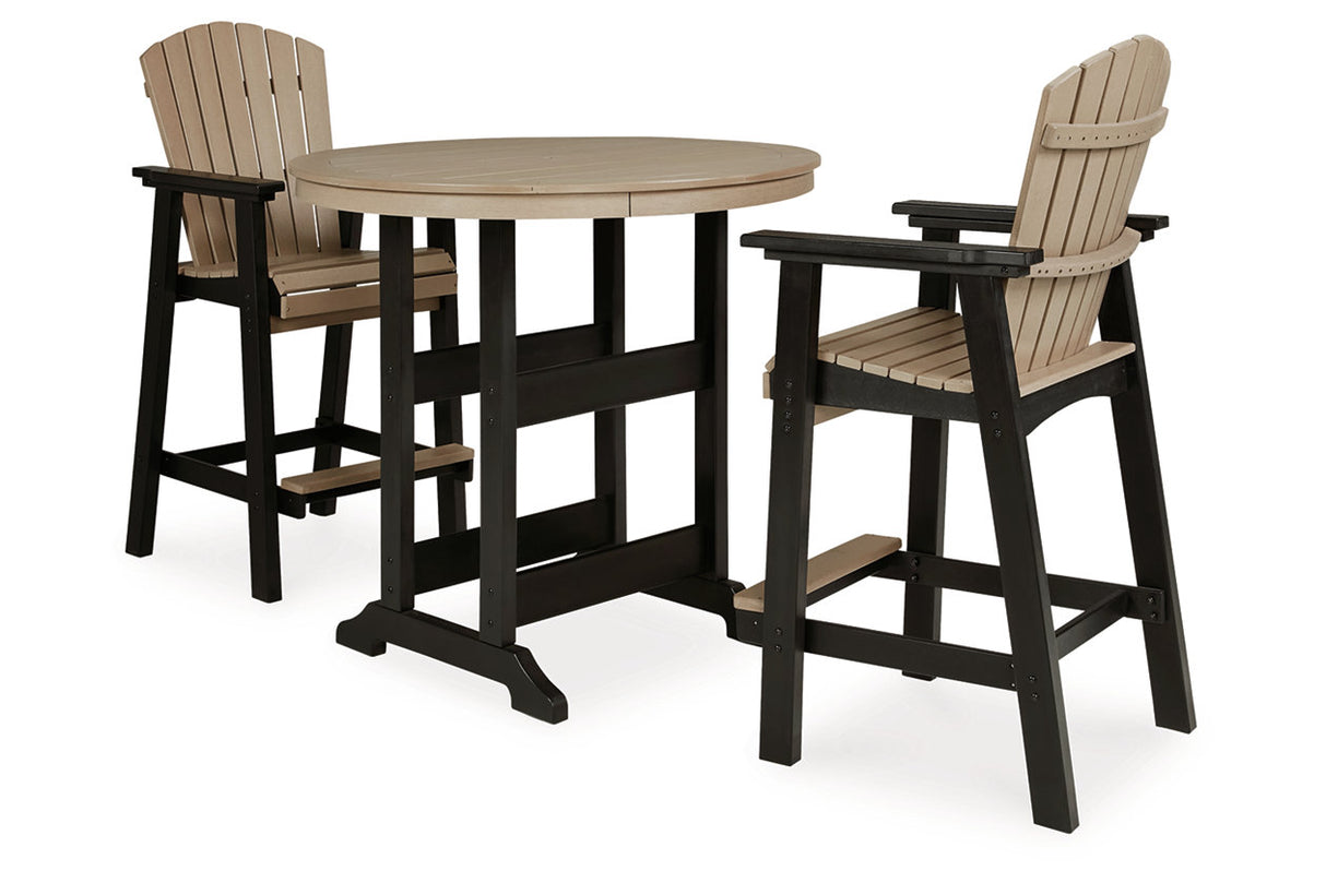 Fairen Trail Black/Driftwood Outdoor Counter Height Dining Table with 2 Barstools from Ashley Furniture - Luna Furniture