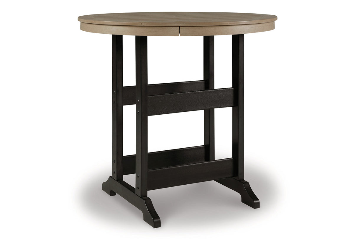 Fairen Trail Black/Driftwood Outdoor Counter Height Dining Table with 2 Barstools from Ashley Furniture - Luna Furniture