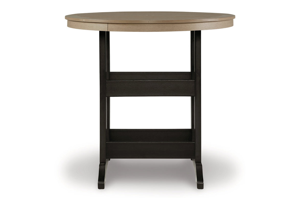 Fairen Trail Black/Driftwood Outdoor Counter Height Dining Table with 2 Barstools from Ashley Furniture - Luna Furniture