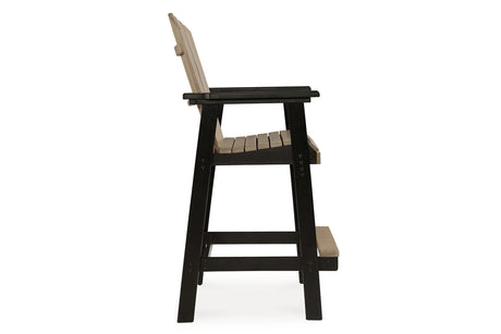 Fairen Trail Black/Driftwood Outdoor Counter Height Dining Table with 2 Barstools from Ashley - Luna Furniture