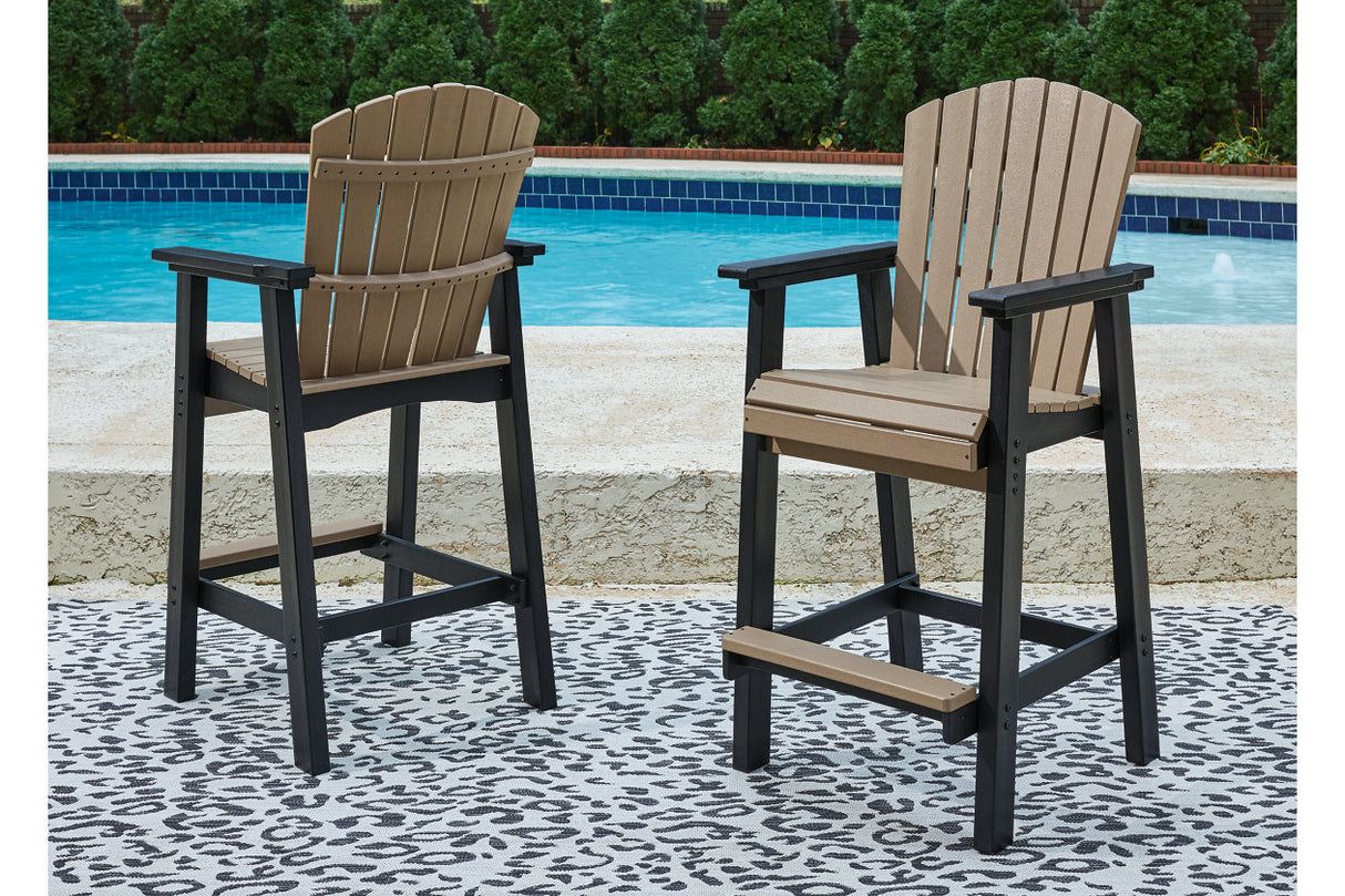 Fairen Trail Black/Driftwood Outdoor Counter Height Dining Table with 2 Barstools from Ashley Furniture - Luna Furniture