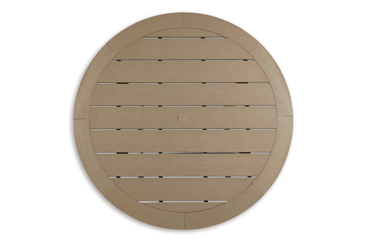 Fairen Trail Black/Driftwood Outdoor Counter Height Dining Table with 2 Barstools from Ashley - Luna Furniture