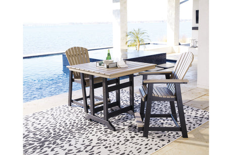 Fairen Trail Black/Driftwood Outdoor Counter Height Dining Table with 2 Barstools from Ashley - Luna Furniture