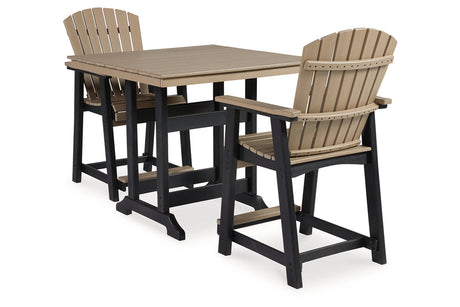 Fairen Trail Black/Driftwood Outdoor Counter Height Dining Table with 2 Barstools from Ashley - Luna Furniture