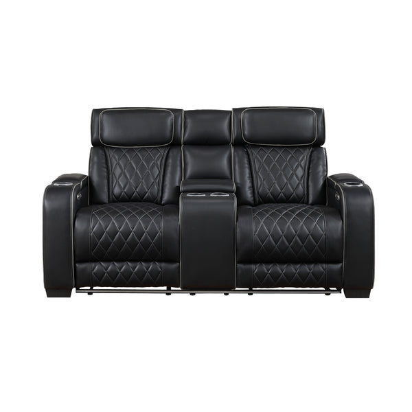 Fairway Black Power Double Reclining Loveseat with Center Console
