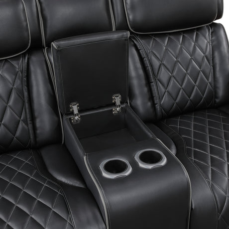 Fairway Black Power Double Reclining Loveseat with Center Console from Homelegance - Luna Furniture