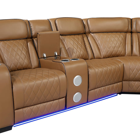 Fairway Brown 3-Piece LED Power Reclining Sectional with Consoles and Wireless speakers from Homelegance - Luna Furniture