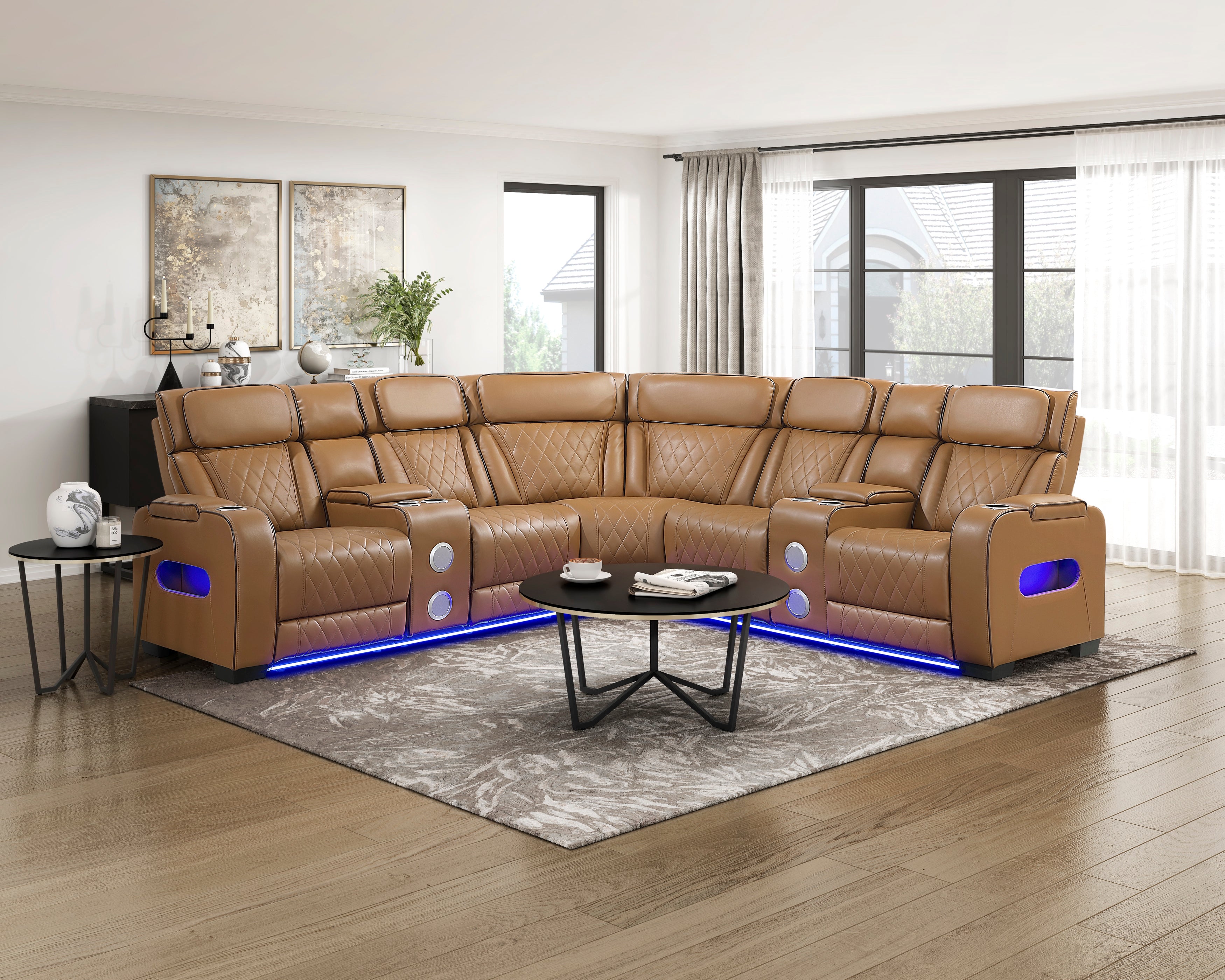 Homelegance Fairway Brown 3-Piece LED Power Reclining Sectional