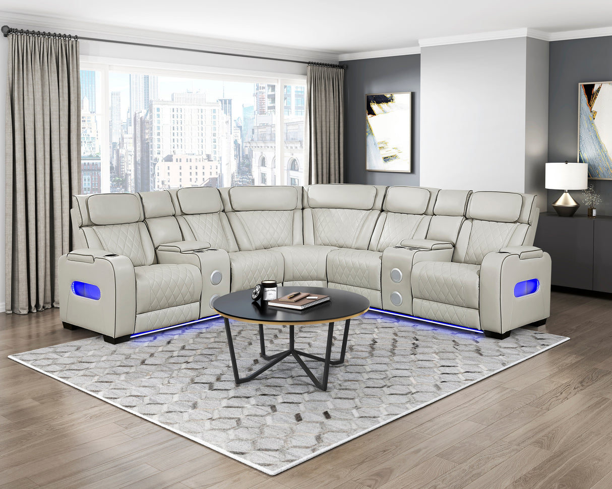 Fairway Taupe 3-Piece LED Power Reclining Sectional with Consoles and Wireless speakers from Homelegance - Luna Furniture