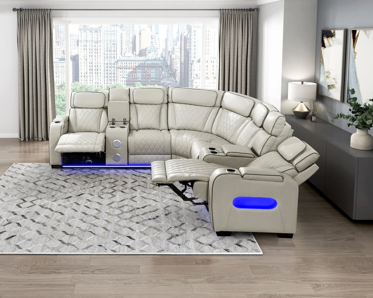 Fairway Taupe 3-Piece LED Power Reclining Sectional with Consoles and Wireless speakers from Homelegance - Luna Furniture