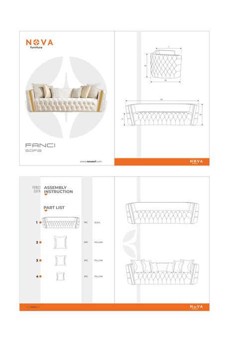 Fanci Ivory Velvet Sofa 94" & Loveseat 82" from Nova Furniture - Luna Furniture