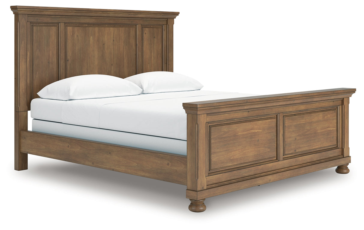 Feddinger California King Panel Bed with Mirrored Dresser and Nightstand in Medium Brown from Ashley - Luna Furniture