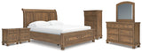 Feddinger California King Storage Sleigh Bed with Mirrored Dresser, Chest and 2 Nightstands in Medium Brown from Ashley - Luna Furniture